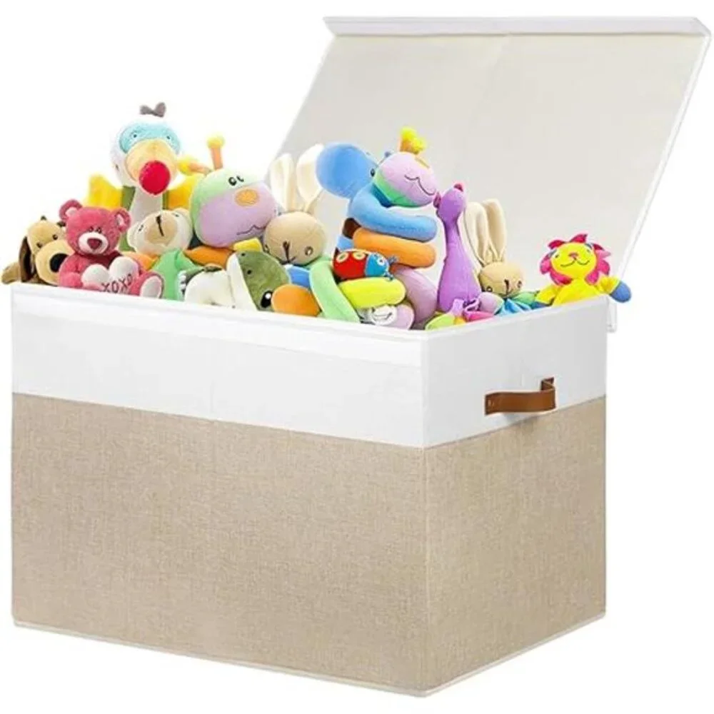 Large Toy Storage Box with Lid, Sturdy Toys Storage Chest Bin Organizer Basket
